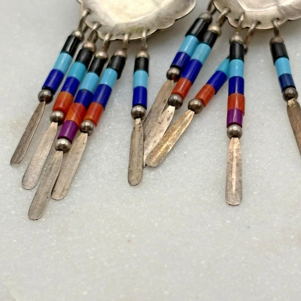 Vintage Pierced Earrings Sterling Silver Heart Concho Turquoise Southwest